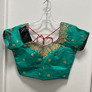 Lashkaraa Teal and Red Saree